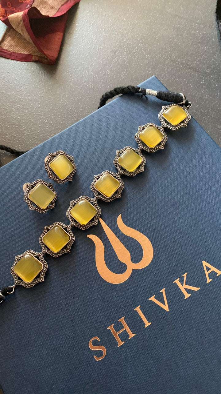 Statement Multicoloured Stones Necklace with Studs - SHIVKA