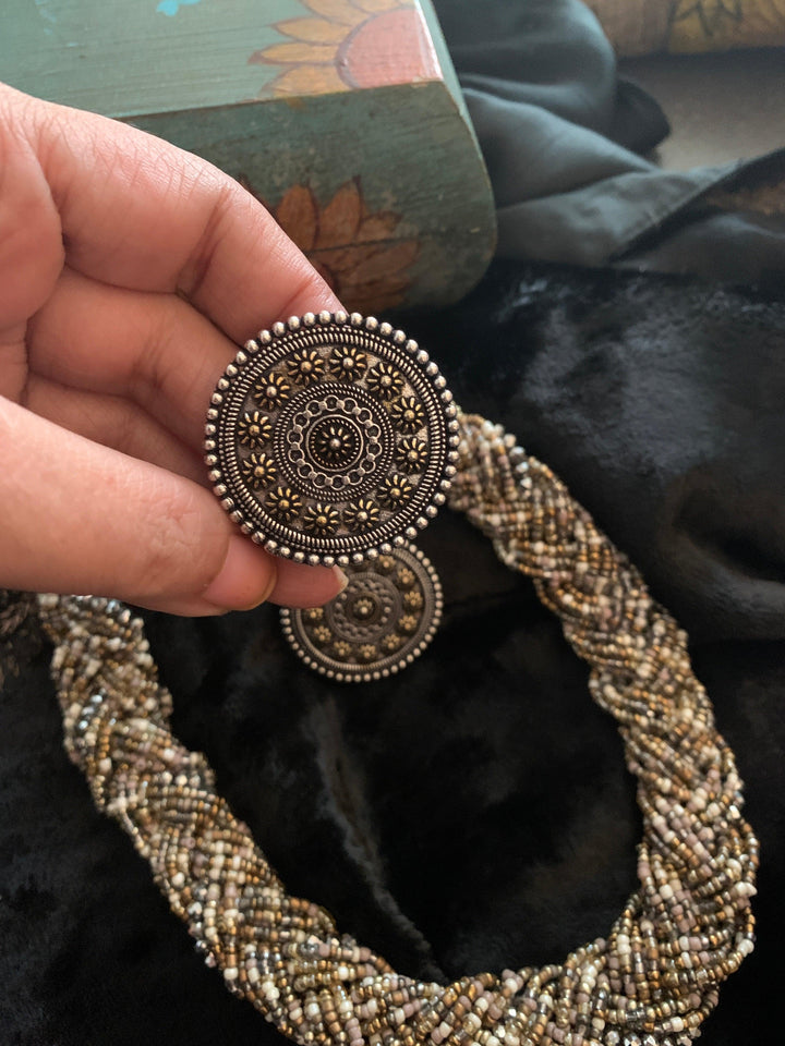 Statement Beaded Necklace with Statement Studs - SHIVKA