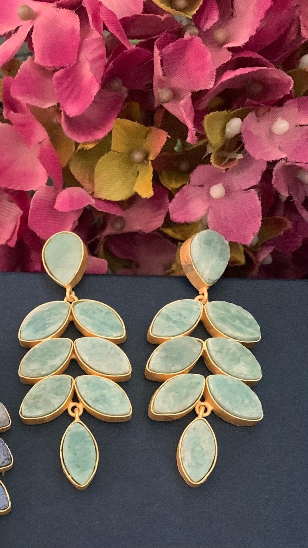 Natural Gemstones Leaf Danglers - SHIVKA