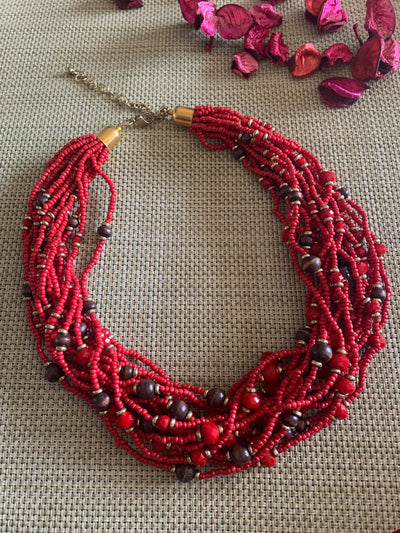 Red Beaded Necklace - SHIVKA
