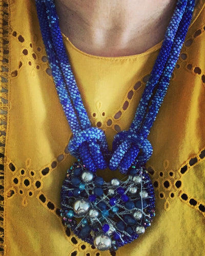 Gorgeous Blue Beaded Necklace - SHIVKA