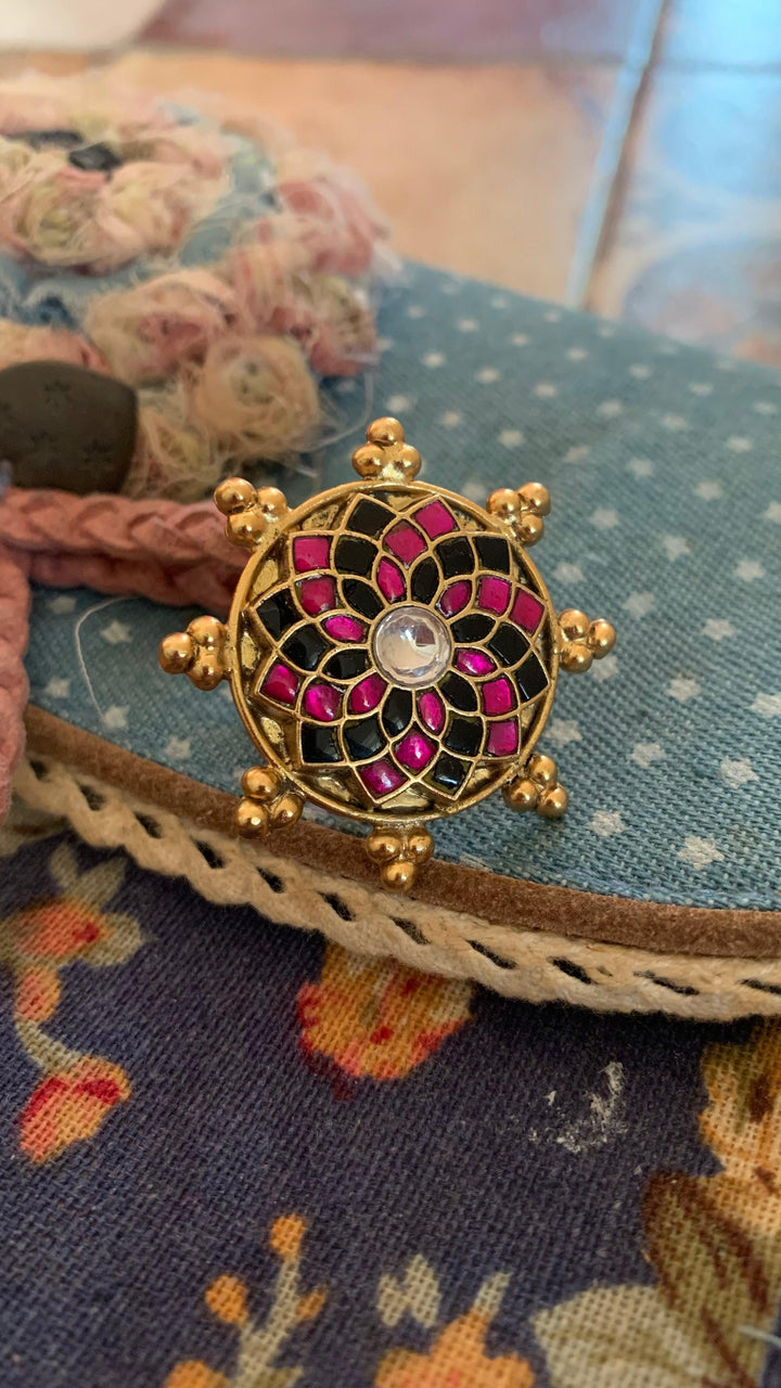 Statement Pure 925 Silver Kundan Ring - SHIVKA