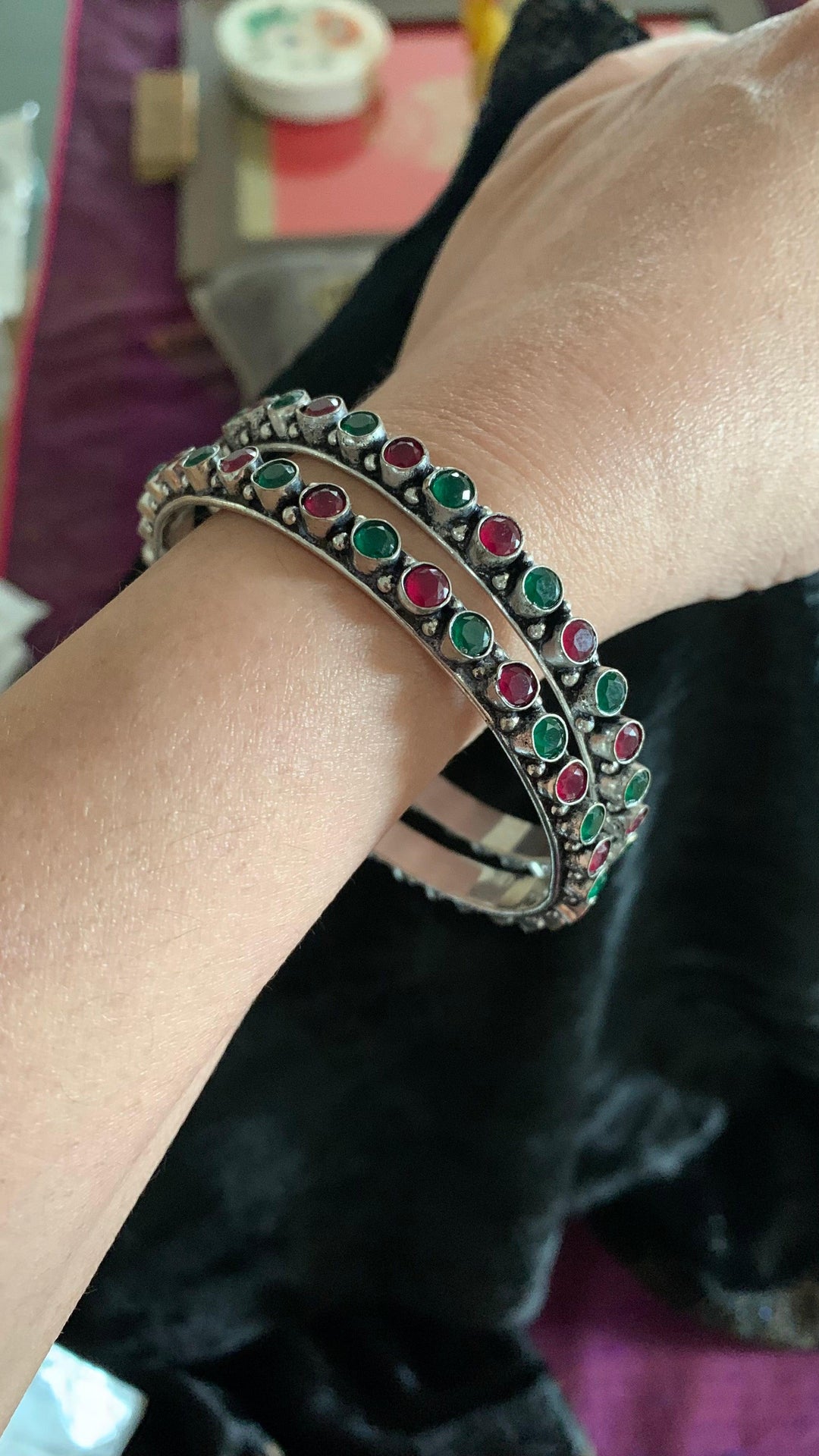 Multicoloured Stones Bangles-Set of Two - SHIVKA