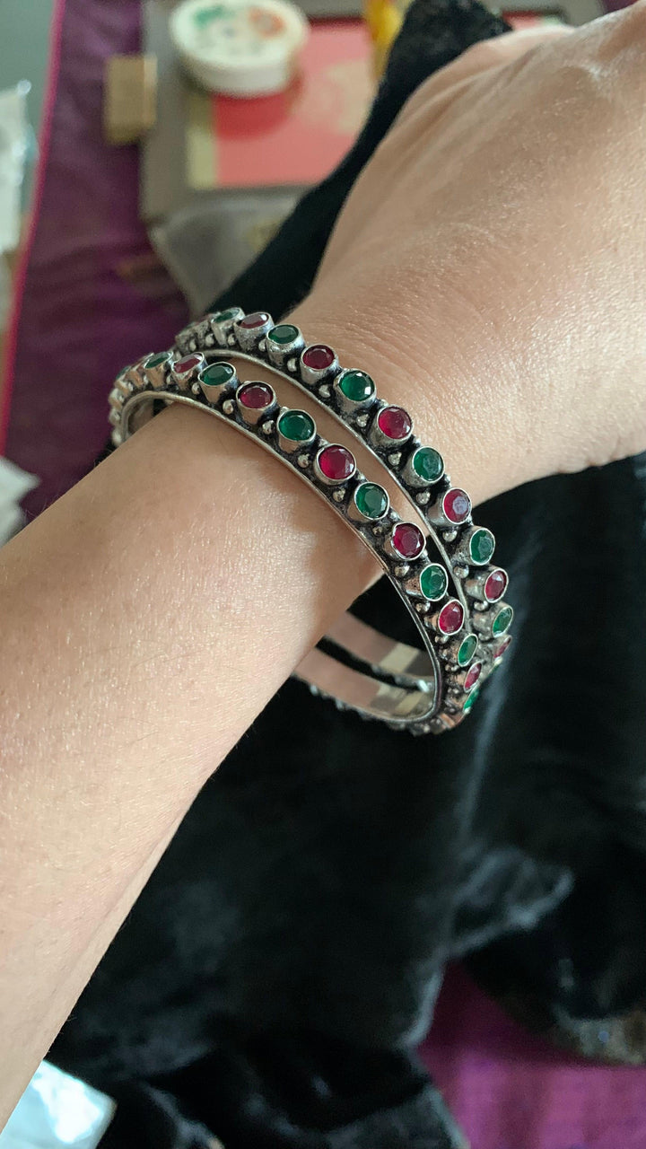 Multicoloured Stones Bangles-Set of Two - SHIVKA