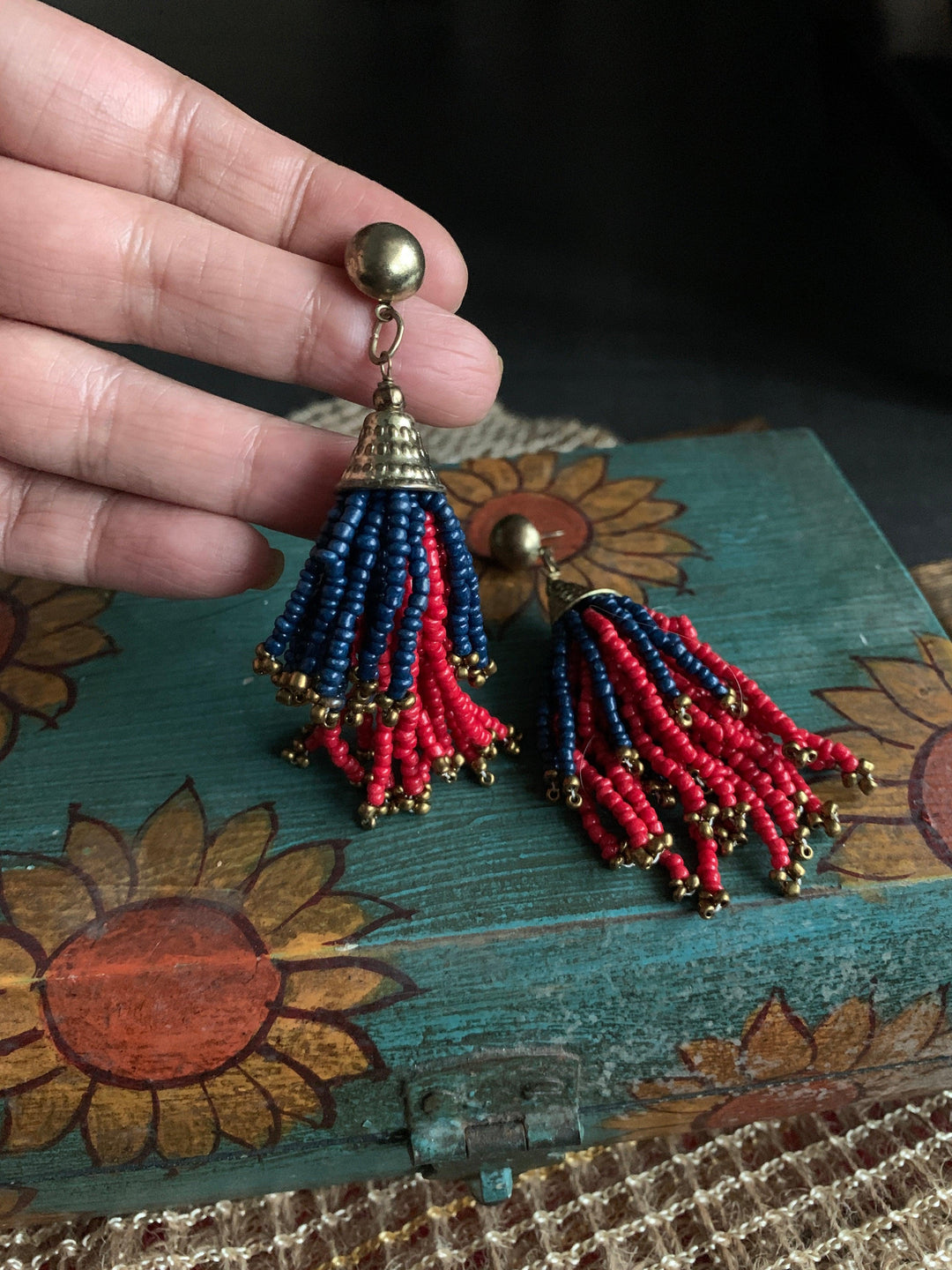 Stylish Red and Blue Danglers - SHIVKA