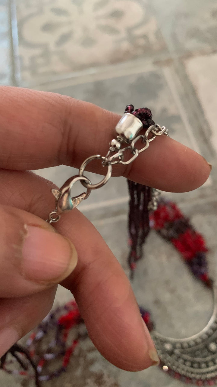 Crescent Beaded Long Necklace