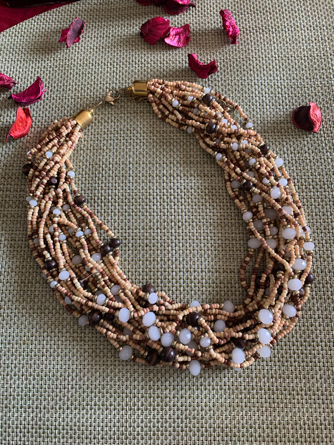 Beige and White Beaded Necklace