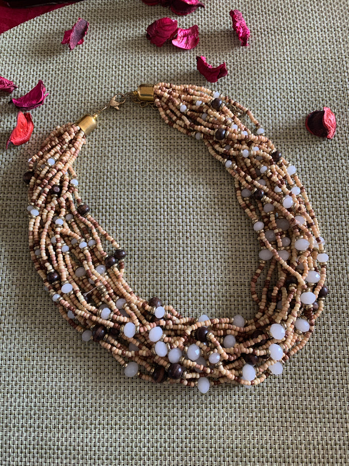 Beige and White Beaded Necklace