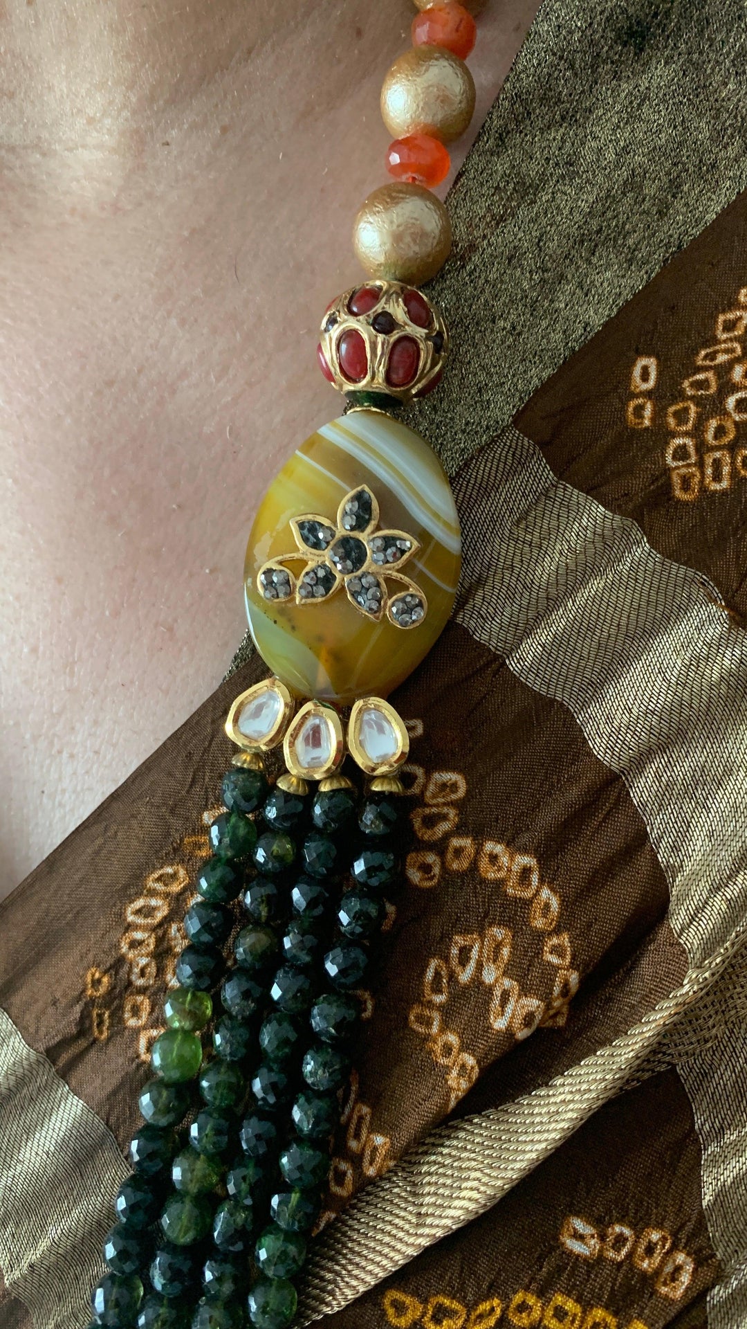 Silver Enamelled Fusion Pendant Necklace with Earrings - SHIVKA