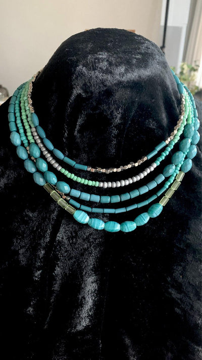 Turquoise Green Statement Beaded Necklace - SHIVKA
