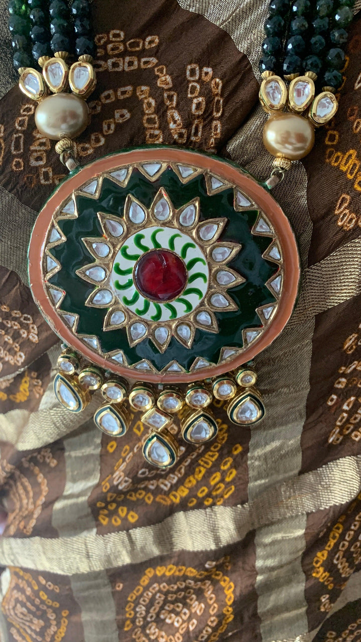 Silver Enamelled Fusion Pendant Necklace with Earrings - SHIVKA