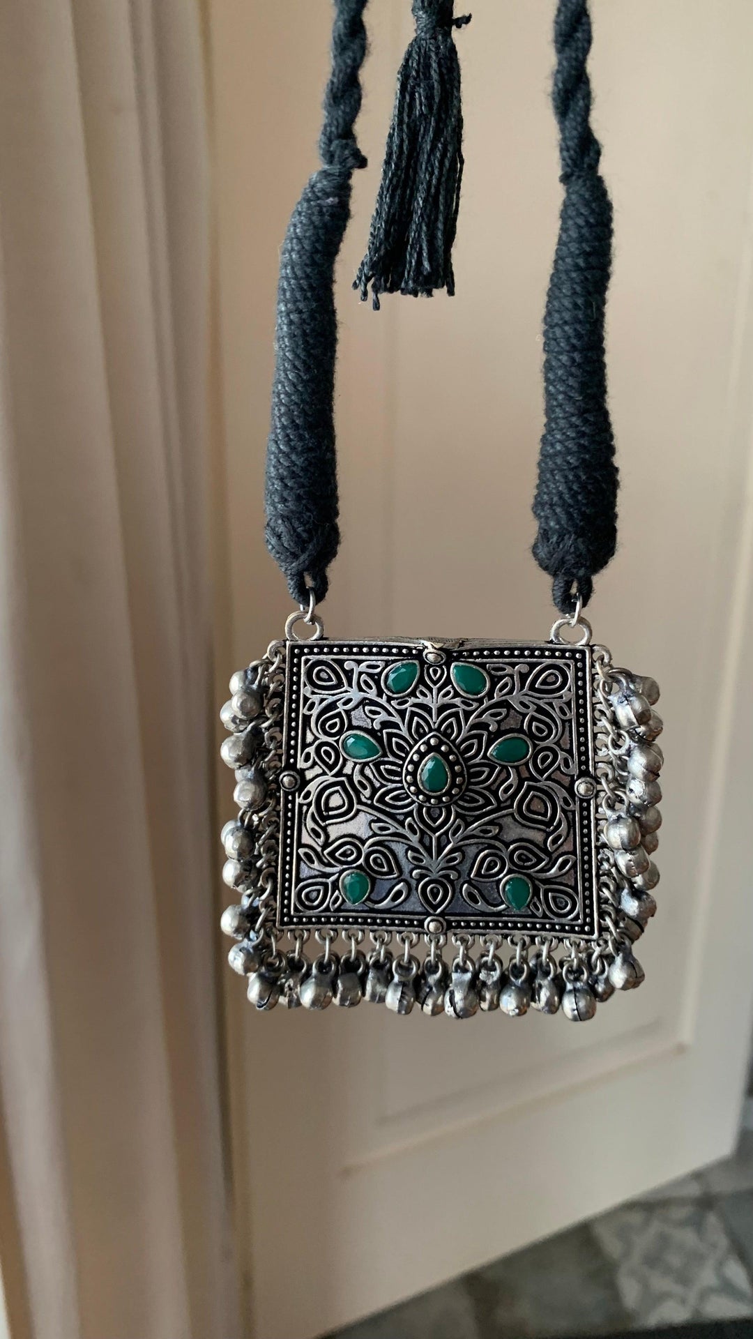 Tribal Ghungroo Pendant Thread Necklace - SHIVKA