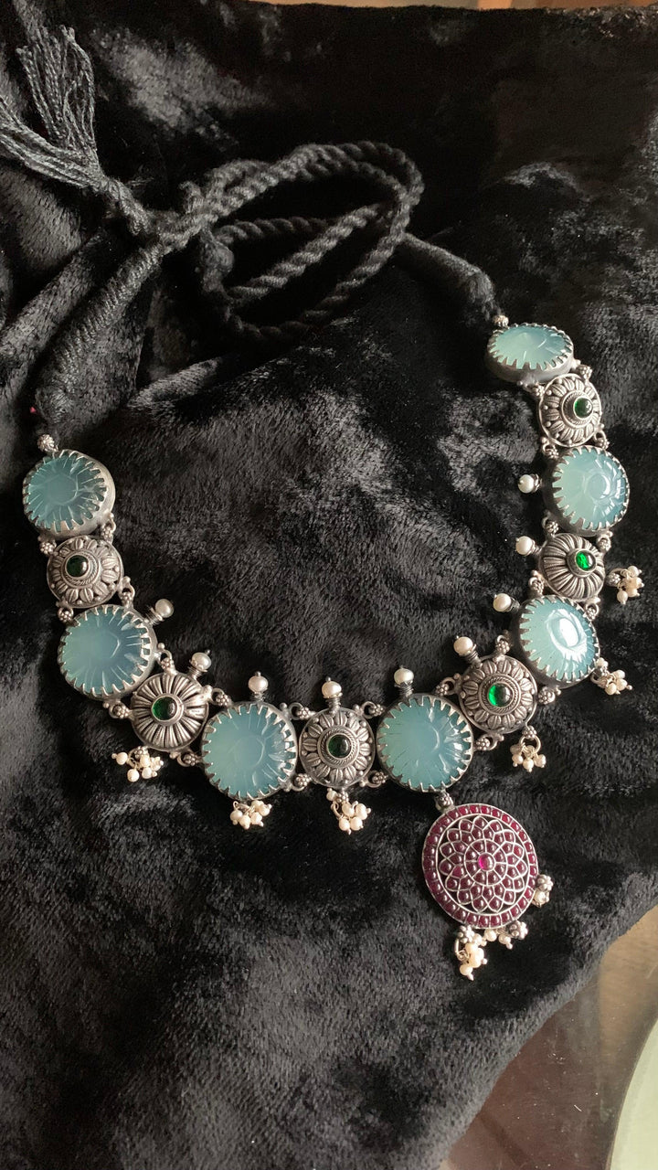 Pure 925 Silver Chalcedony Kemp Necklace - SHIVKA