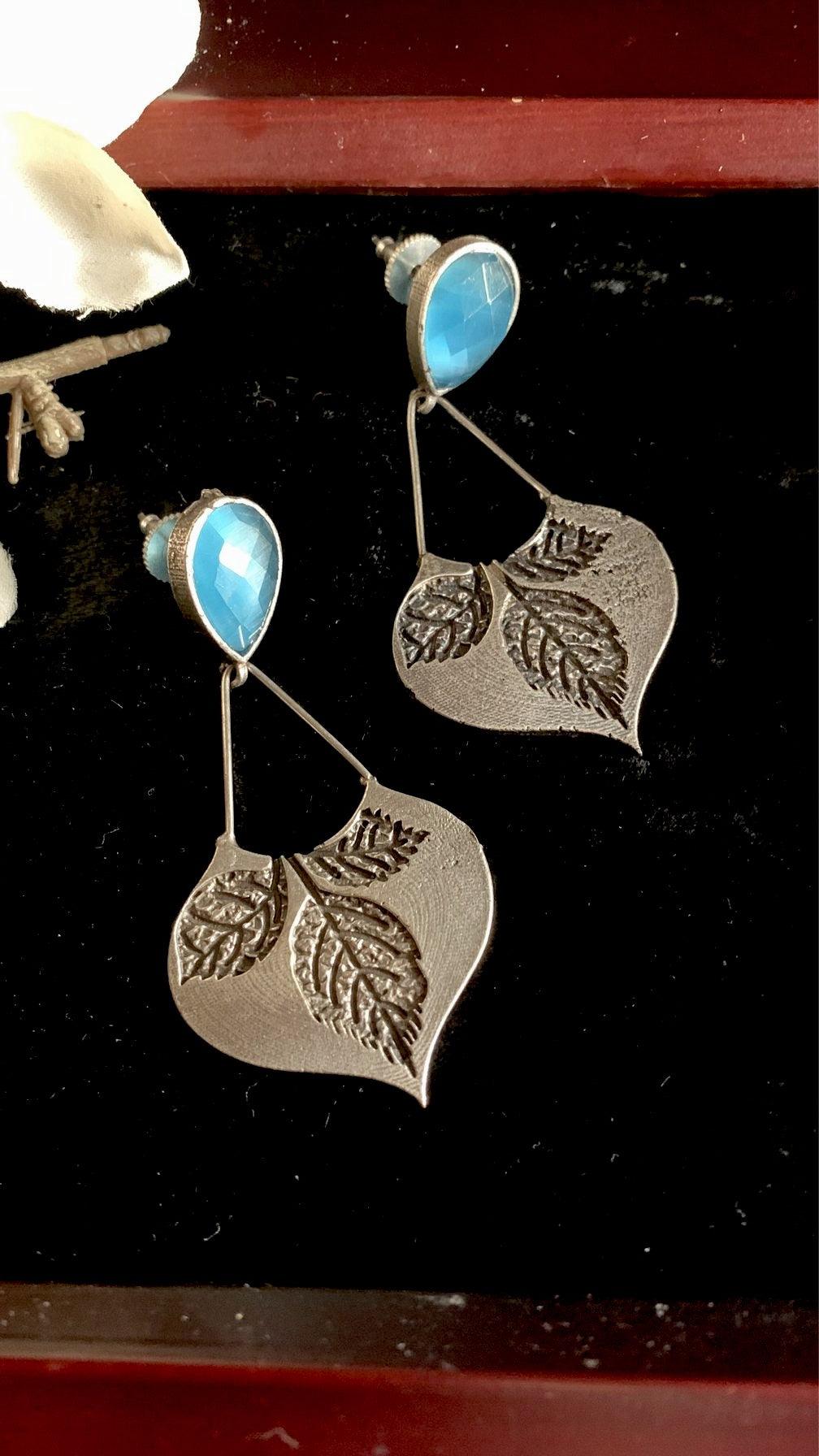 Tribal Leaf Stone Danglers - SHIVKA