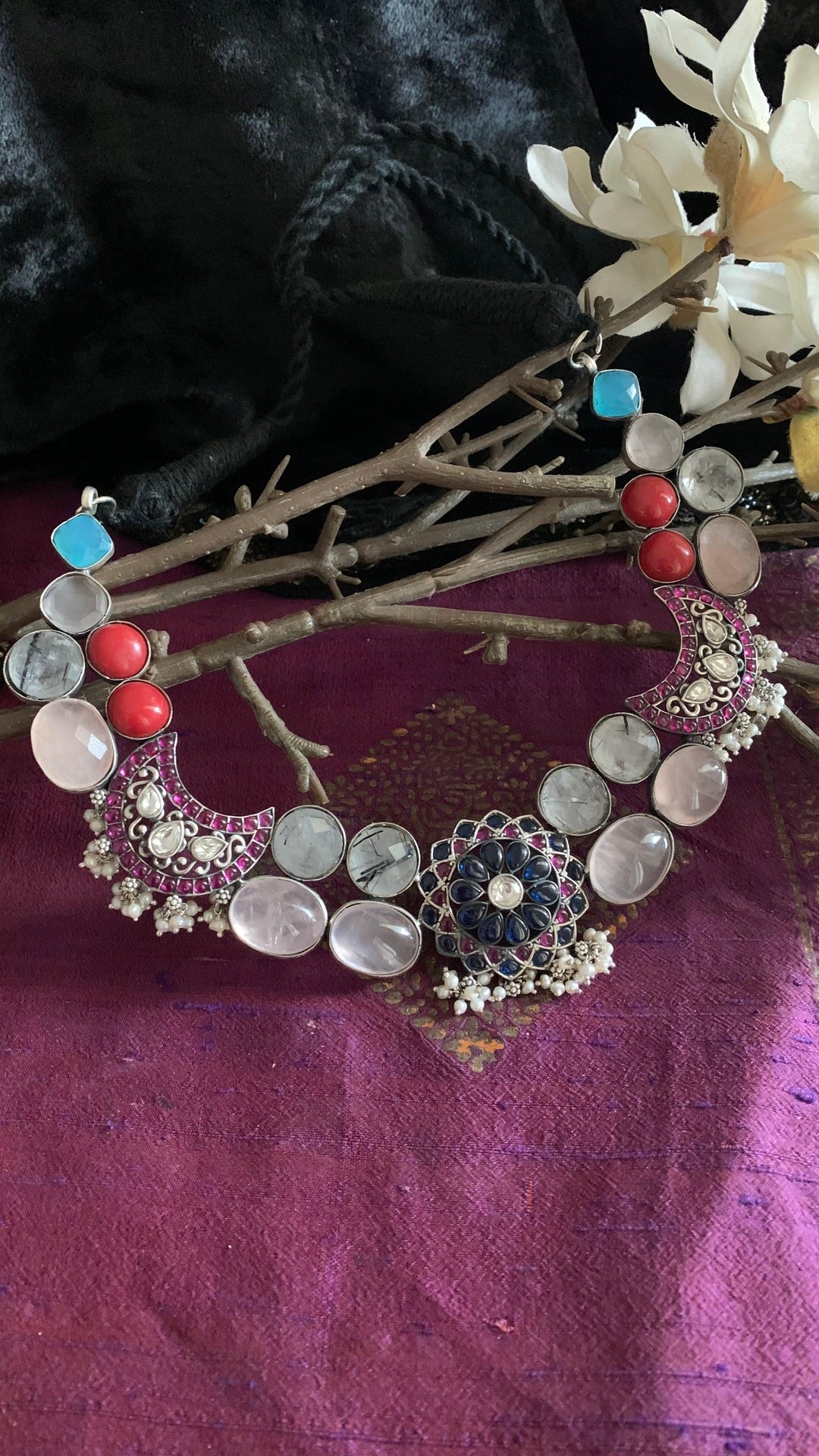 Scintillating Pure 925 Silver Kemp Stones Necklace - SHIVKA