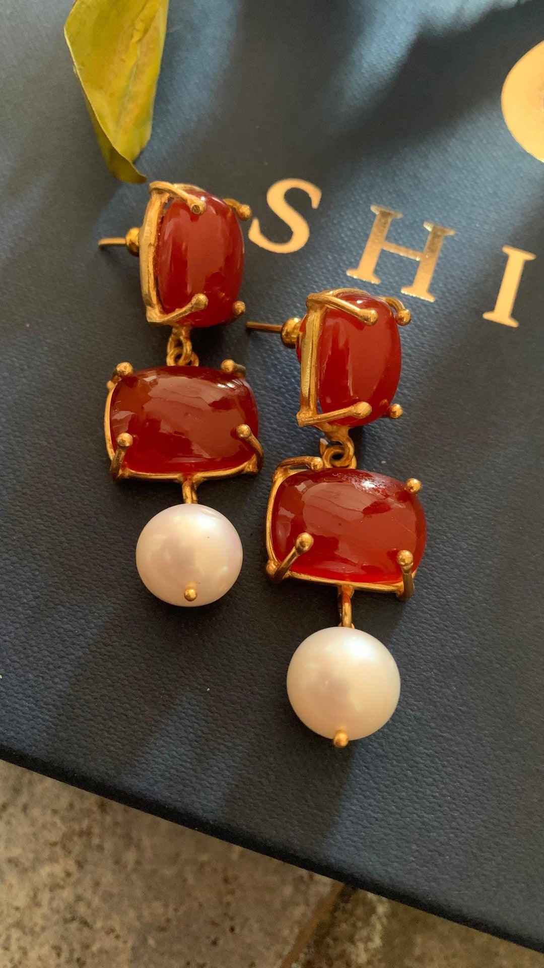 Trendy Pearl Drop Gemstone Earrings - SHIVKA