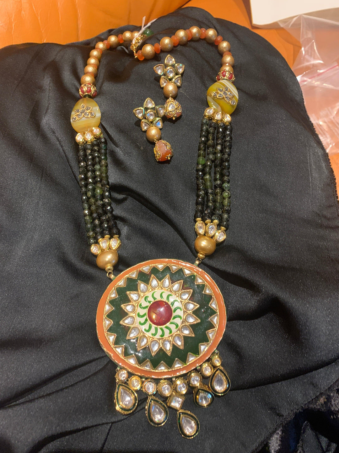 Silver Enamelled Fusion Pendant Necklace with Earrings - SHIVKA