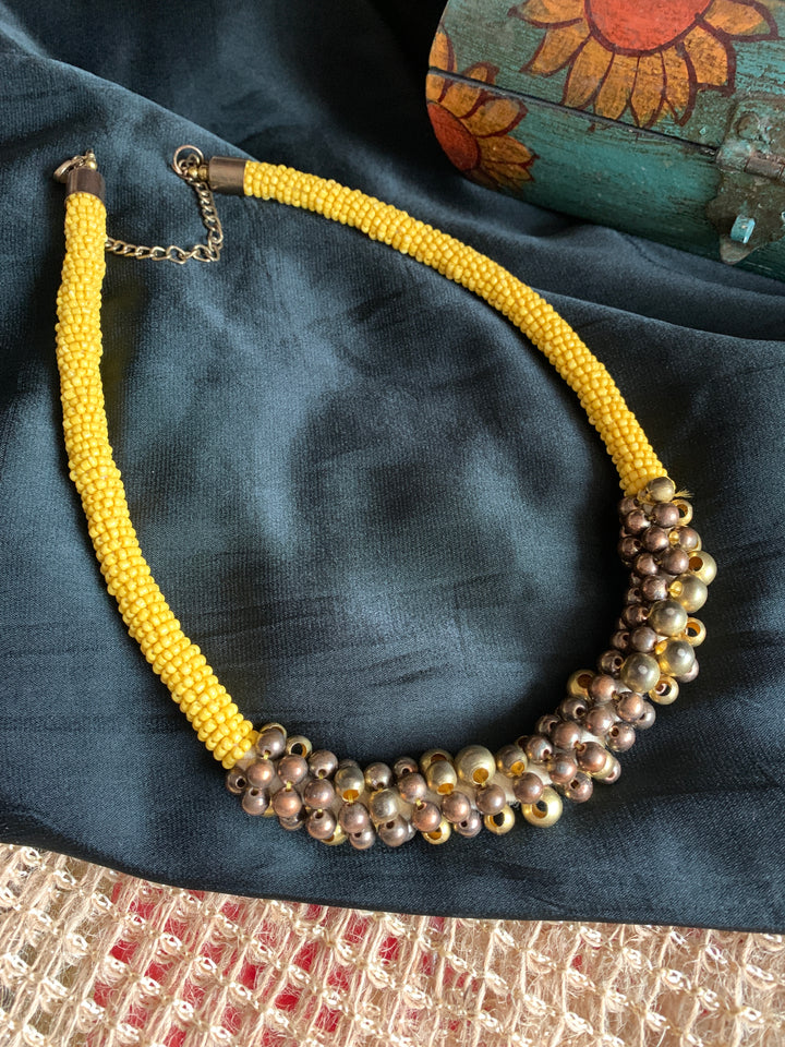 Antique Yellow Beaded Necklace