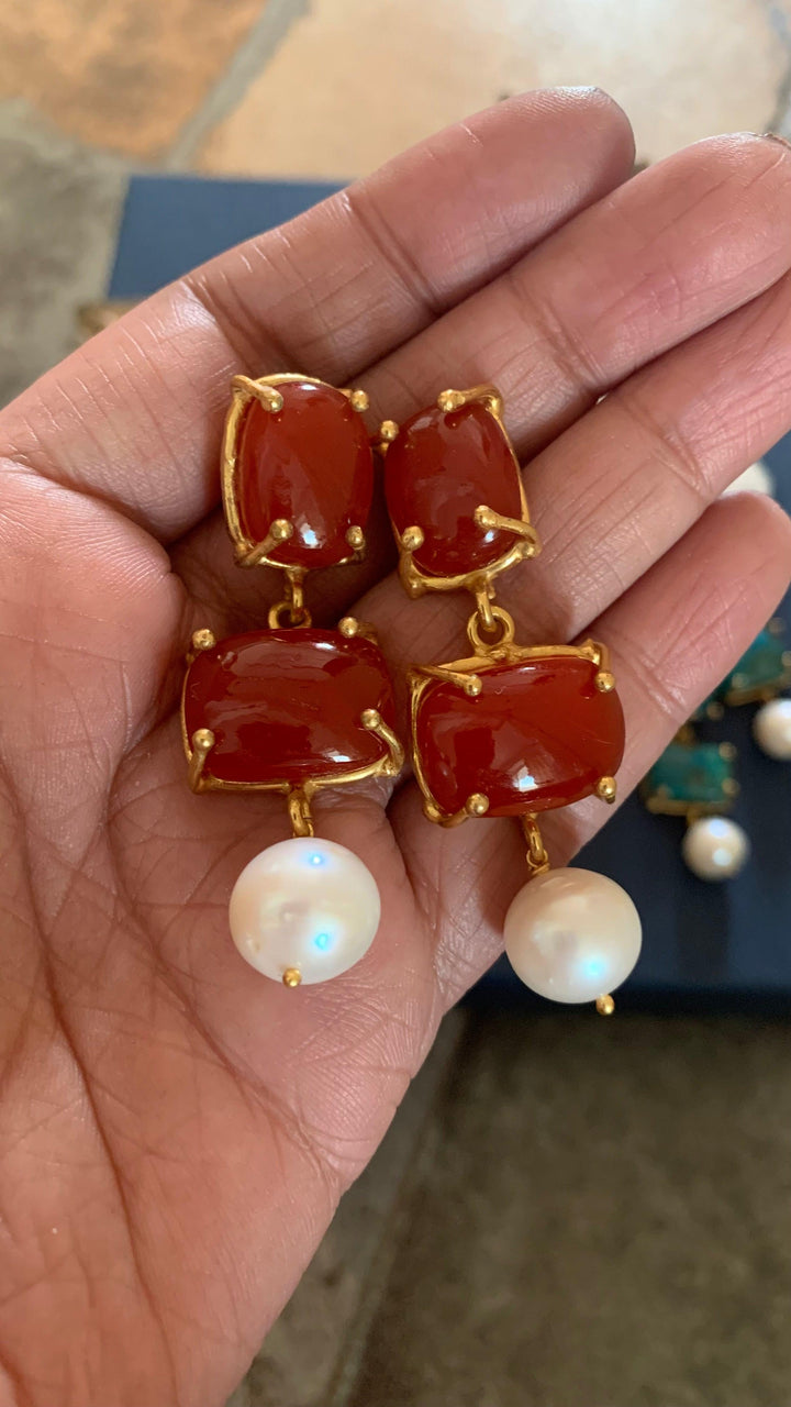 Trendy Pearl Drop Gemstone Earrings - SHIVKA