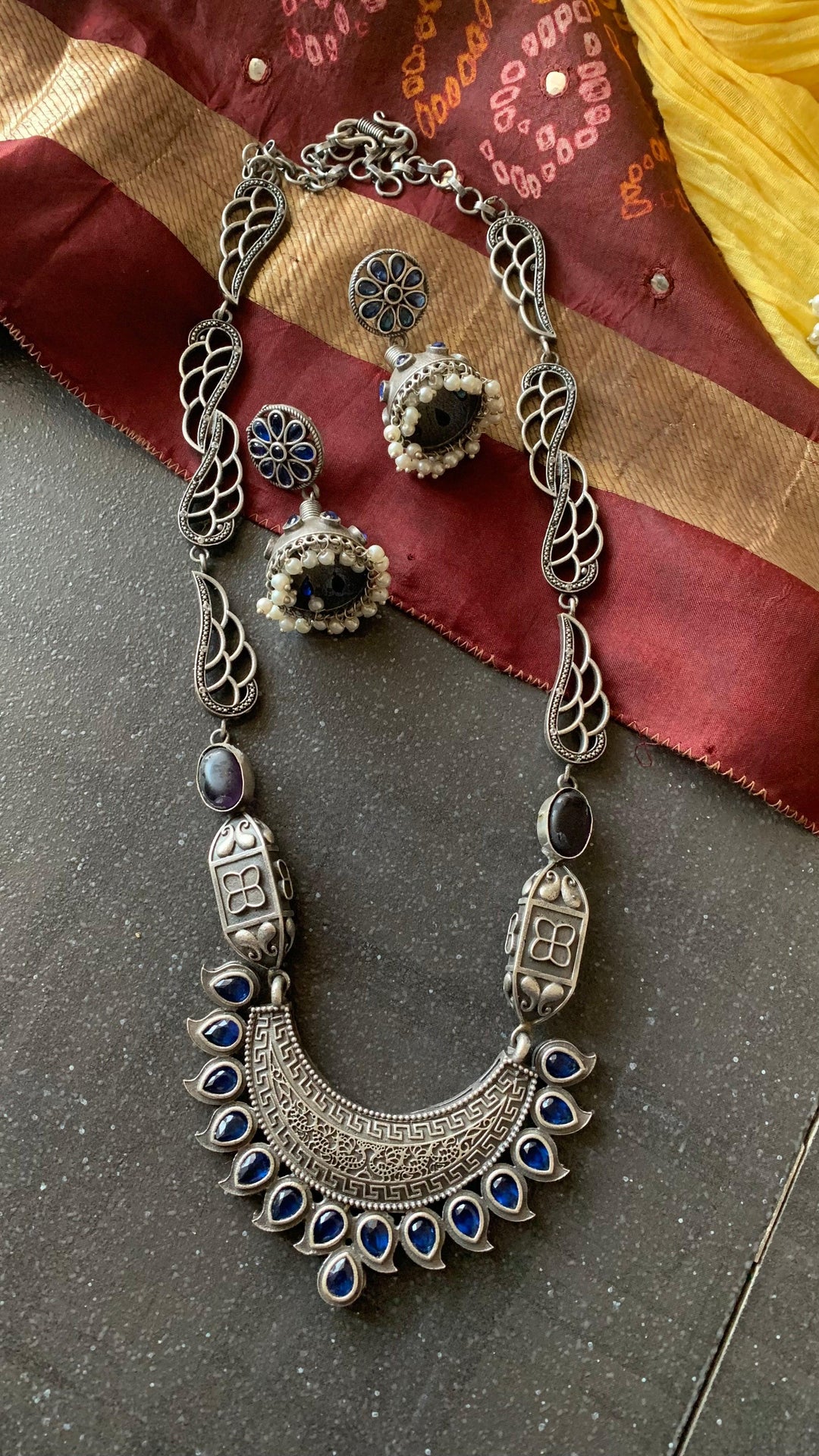 Tribal Long Necklace with Statement Jhumkas - SHIVKA