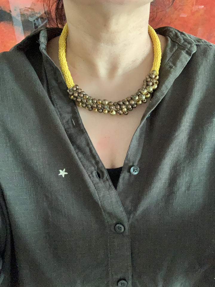 Antique Yellow Beaded Necklace