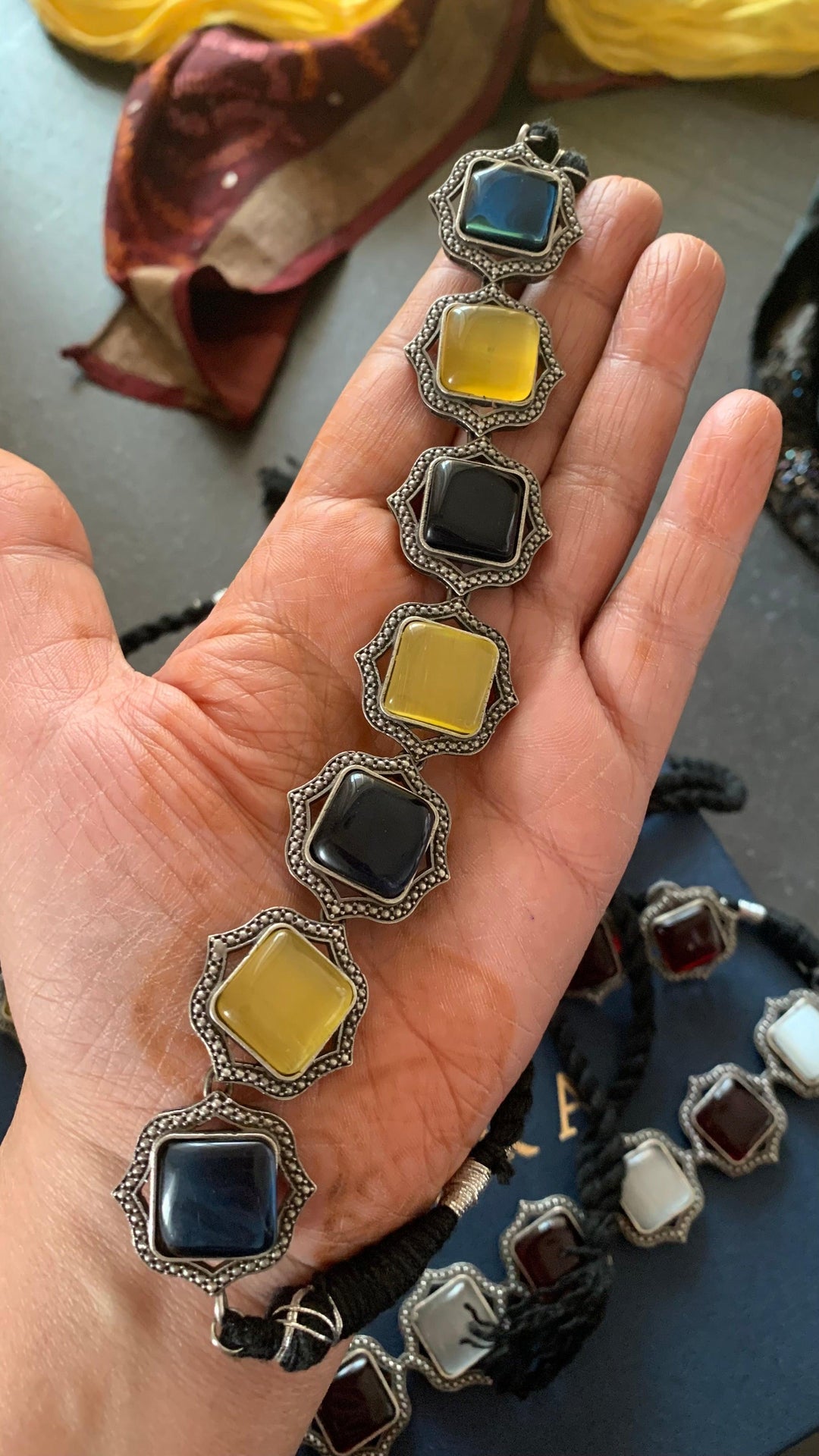 Statement Multicoloured Stones Necklace with Studs - SHIVKA