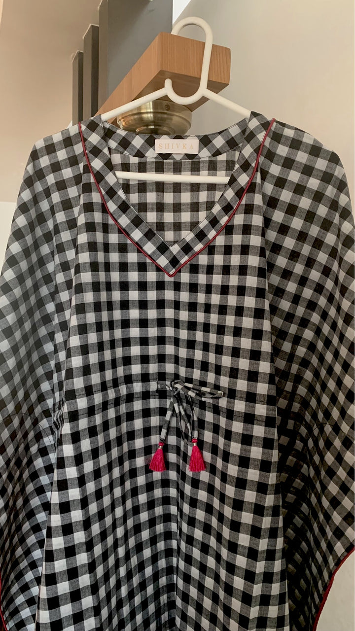 Black and White Checkered Cotton Kaftan