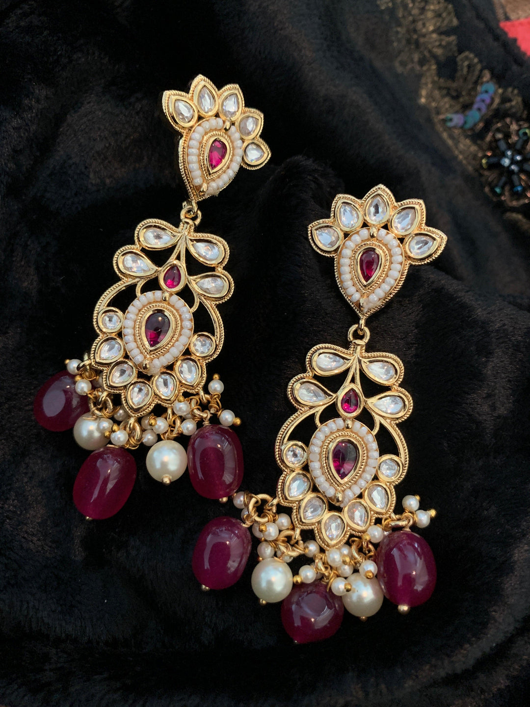 Ruby Pendant Necklace with Earrings - SHIVKA