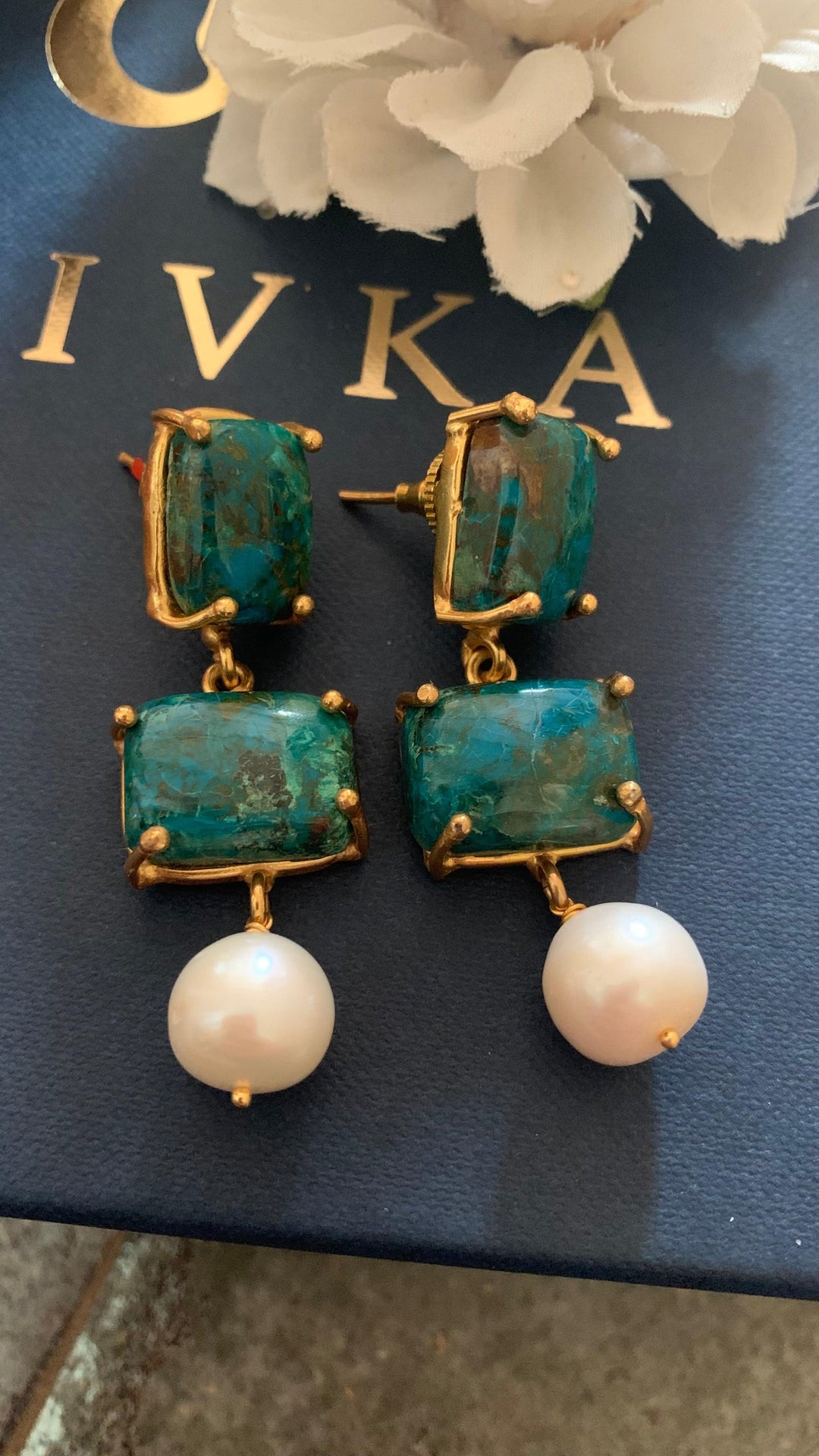 Trendy Pearl Drop Gemstone Earrings - SHIVKA