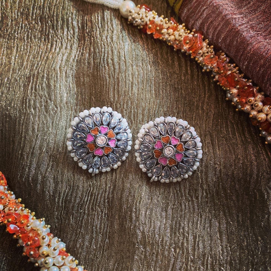 Pearl Clusters Necklace with Zirconia Studs - SHIVKA