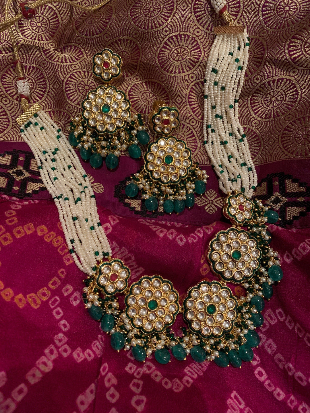 Traditional Flower Kundan Necklace with Earrings - SHIVKA