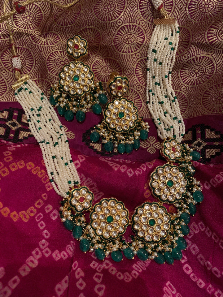 Traditional Flower Kundan Necklace with Earrings - SHIVKA