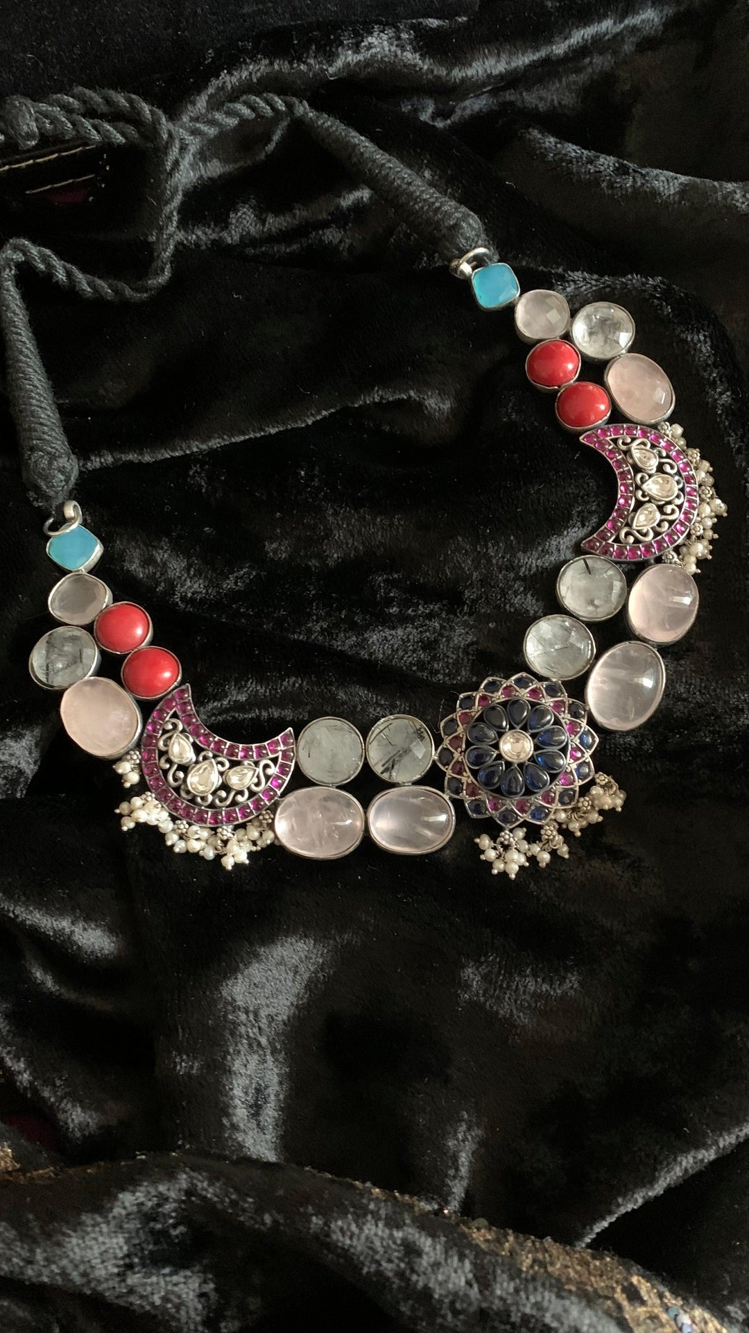 Scintillating Pure 925 Silver Kemp Stones Necklace - SHIVKA