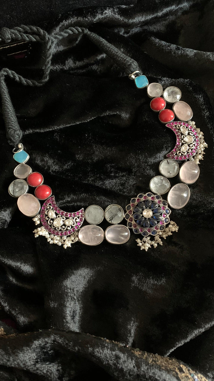 Scintillating Pure 925 Silver Kemp Stones Necklace - SHIVKA