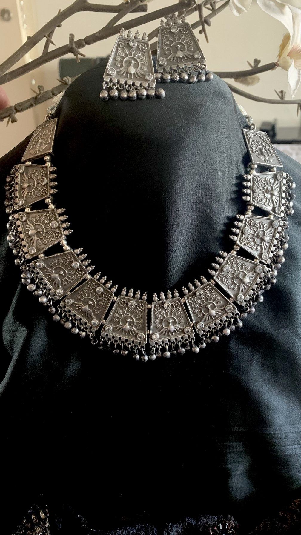 Antique Peacock Necklace with Studs