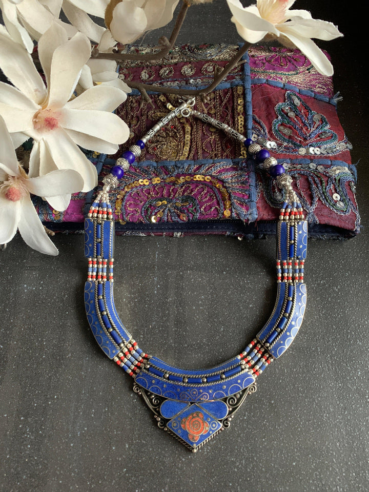 Lapis Lazuli Silver Tone Necklace - SHIVKA