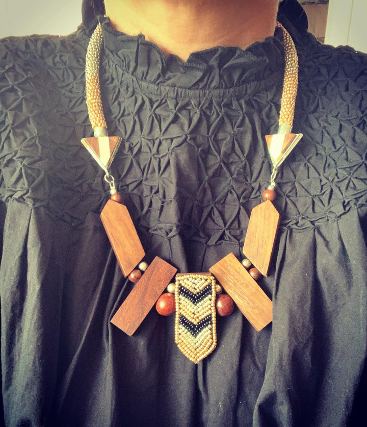 Fusion Wooden Blocks Necklace - SHIVKA