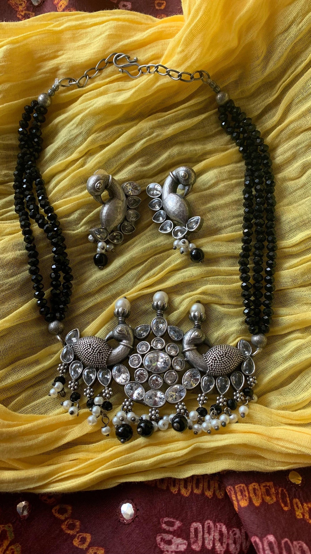 Statement Zirconia Short Necklace with Peacock Studs - SHIVKA