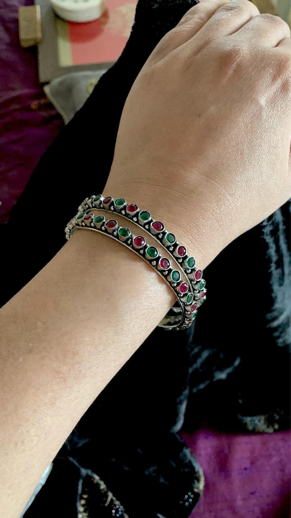 Multicoloured Stones Bangles-Set of Two - SHIVKA