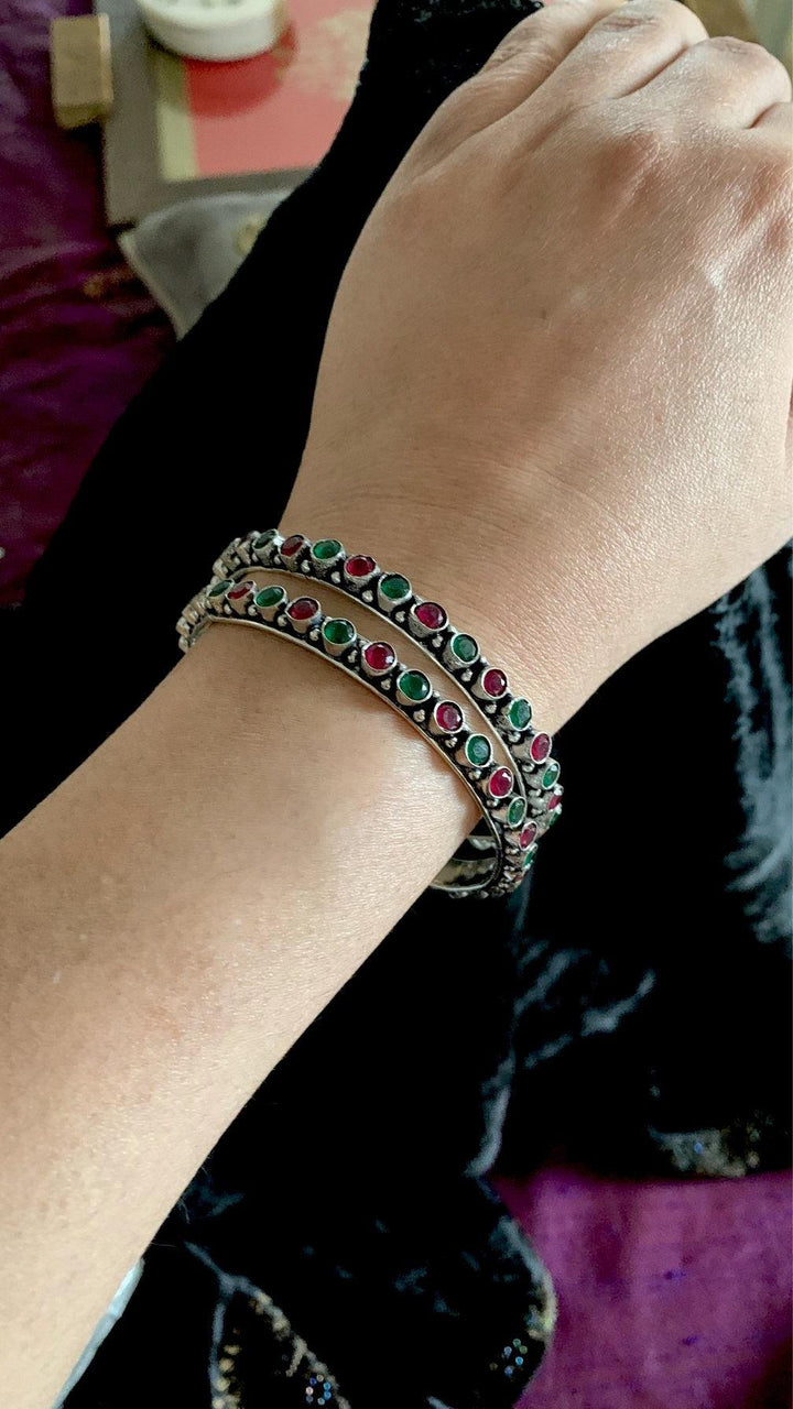 Multicoloured Stones Bangles-Set of Two - SHIVKA
