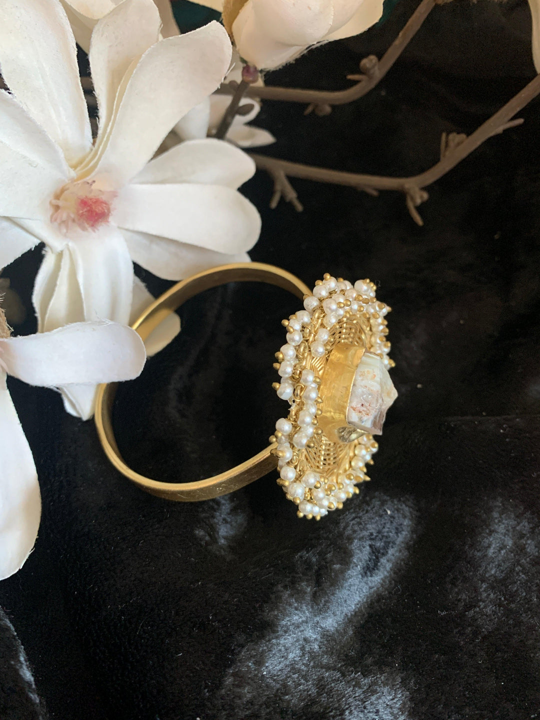 Gold Mesh Gemstone Cuff - SHIVKA