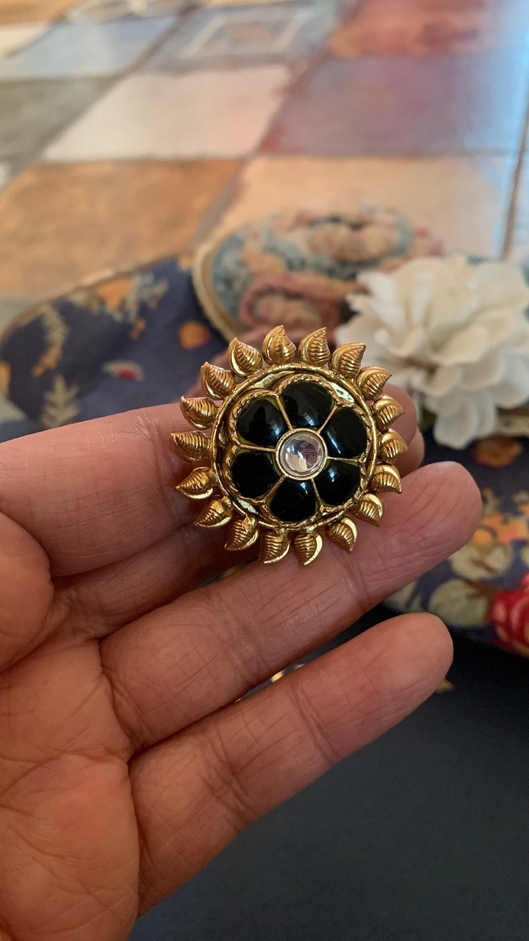 Statement Pure 925 Silver Kundan Ring - SHIVKA