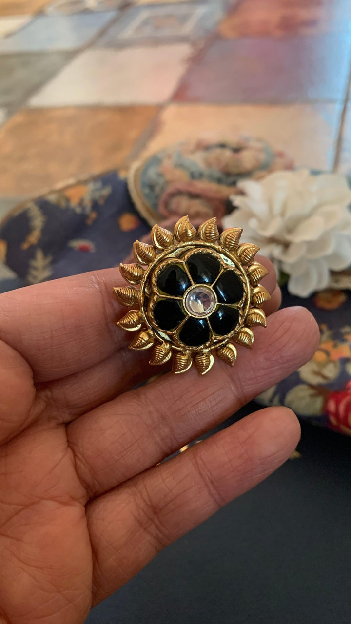 Statement Pure 925 Silver Kundan Ring - SHIVKA