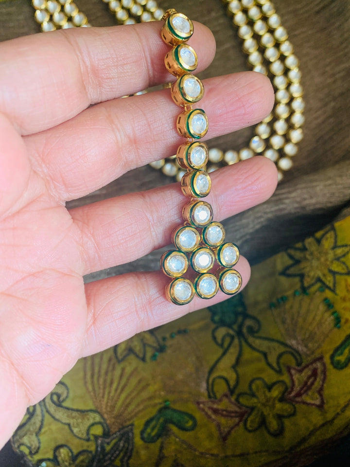 Jadau Kundan Necklace with Earrings and Maangtikka - SHIVKA