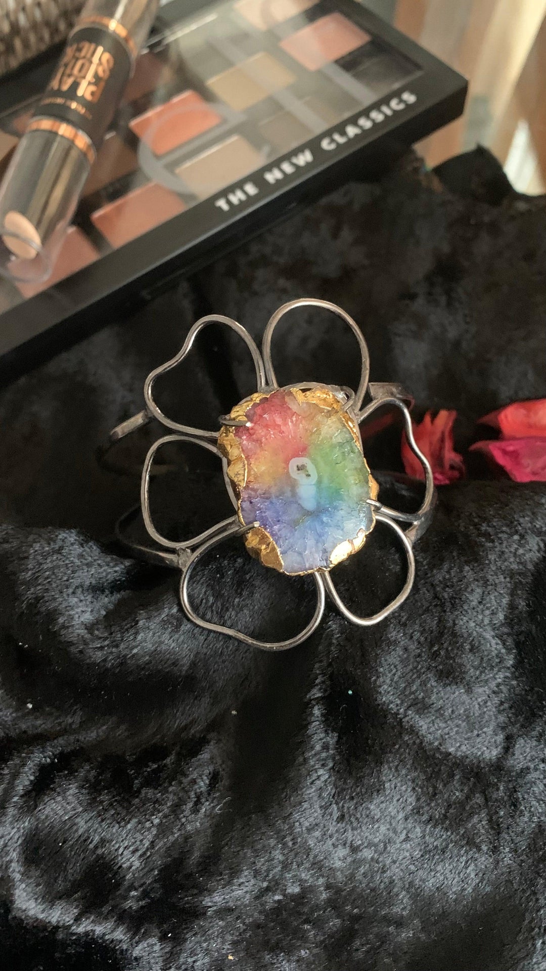 Rhodium Flower Cuff Bracelet - SHIVKA