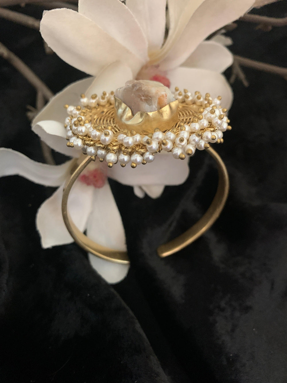 Gold Mesh Gemstone Cuff - SHIVKA