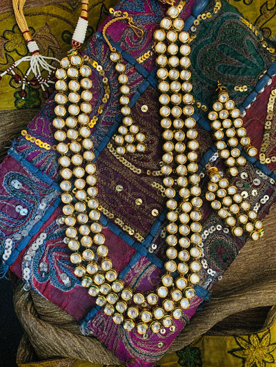 Jadau Kundan Necklace with Earrings and Maangtikka - SHIVKA