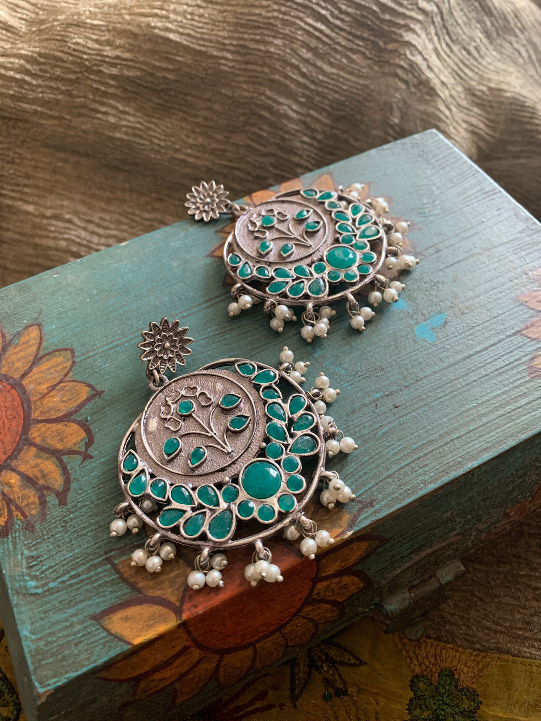 Antique Green Stone Earrings