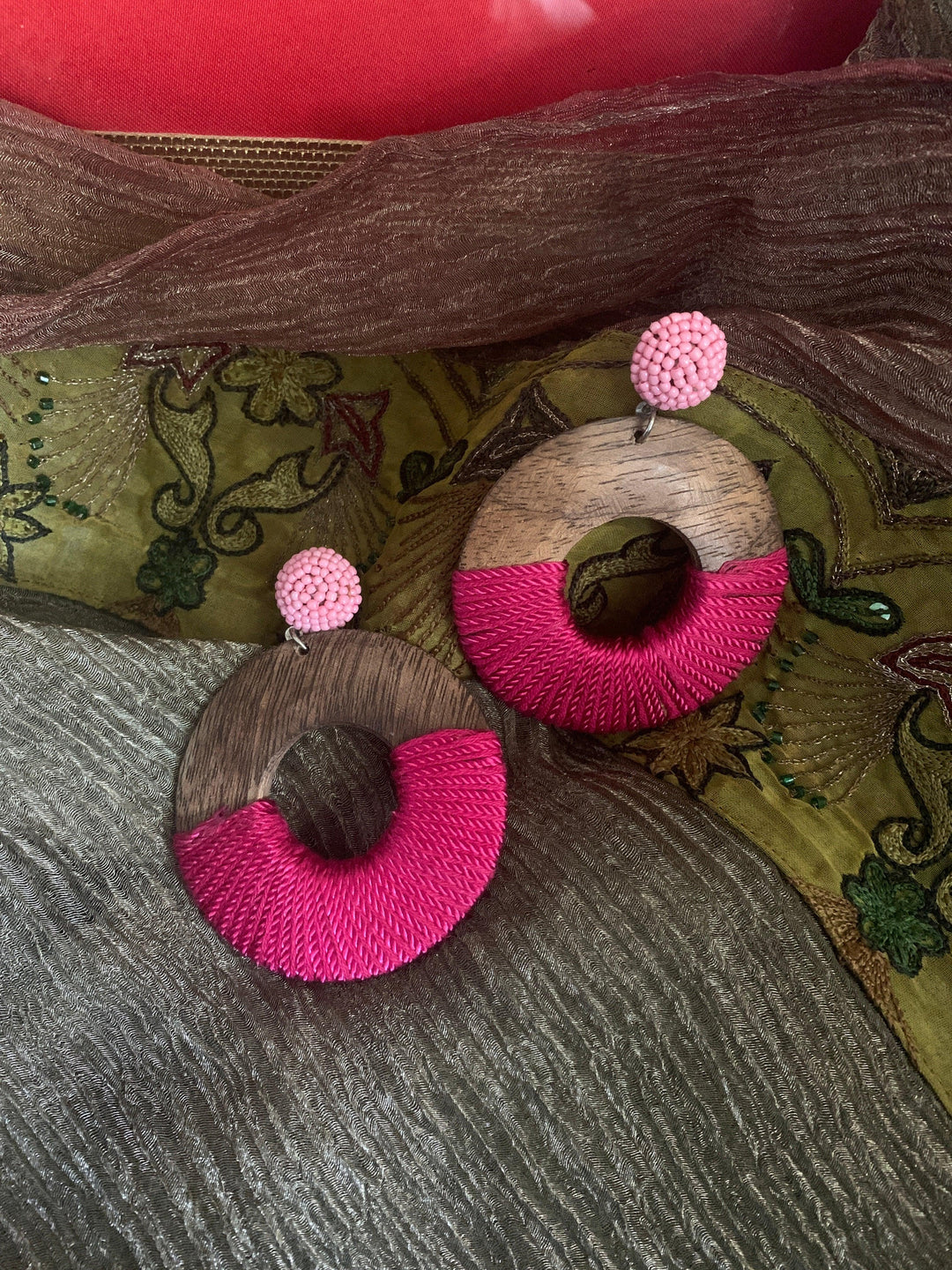 Wooden Beaded Hoop Earrings - SHIVKA