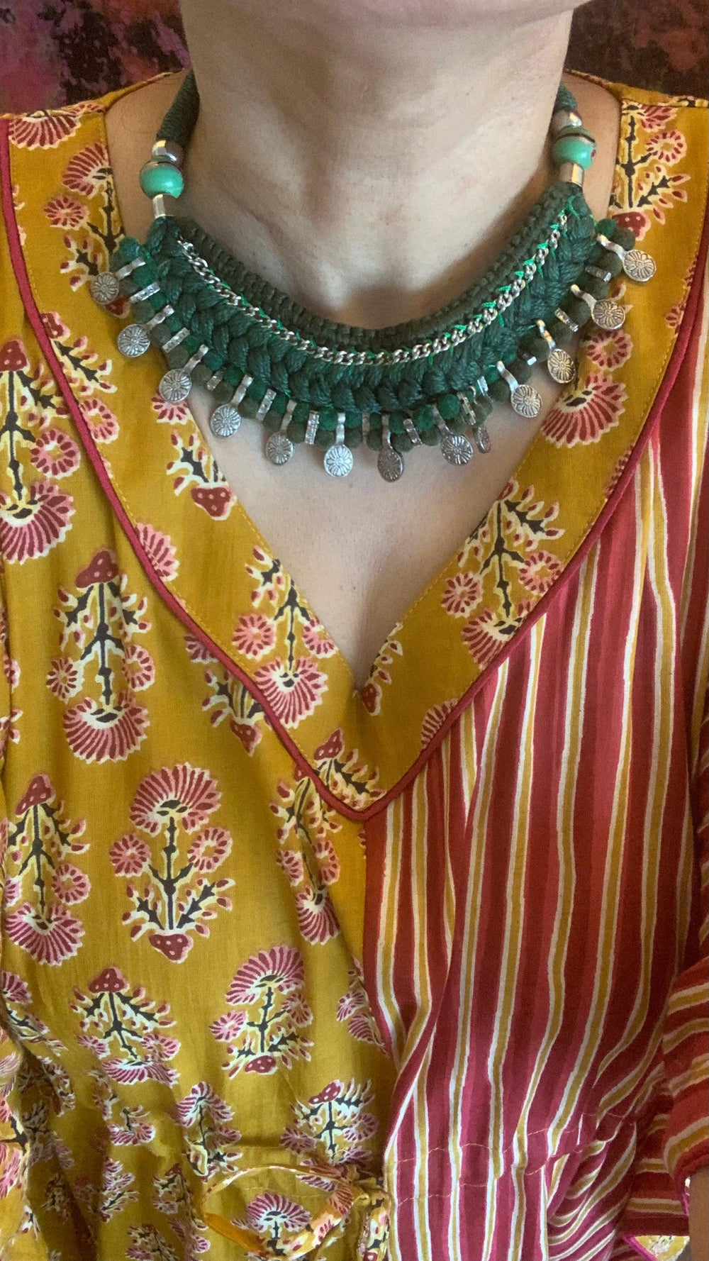 Tribal Green Thread Necklace - SHIVKA